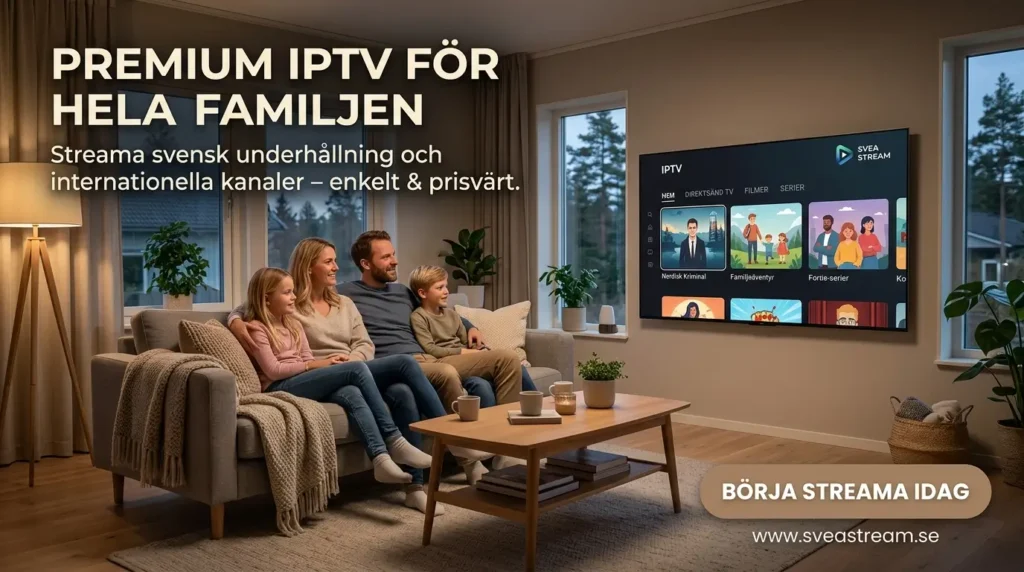 Svensk IPTV på smart-TV, surfplatta och smartphone med modern streamingdesign.