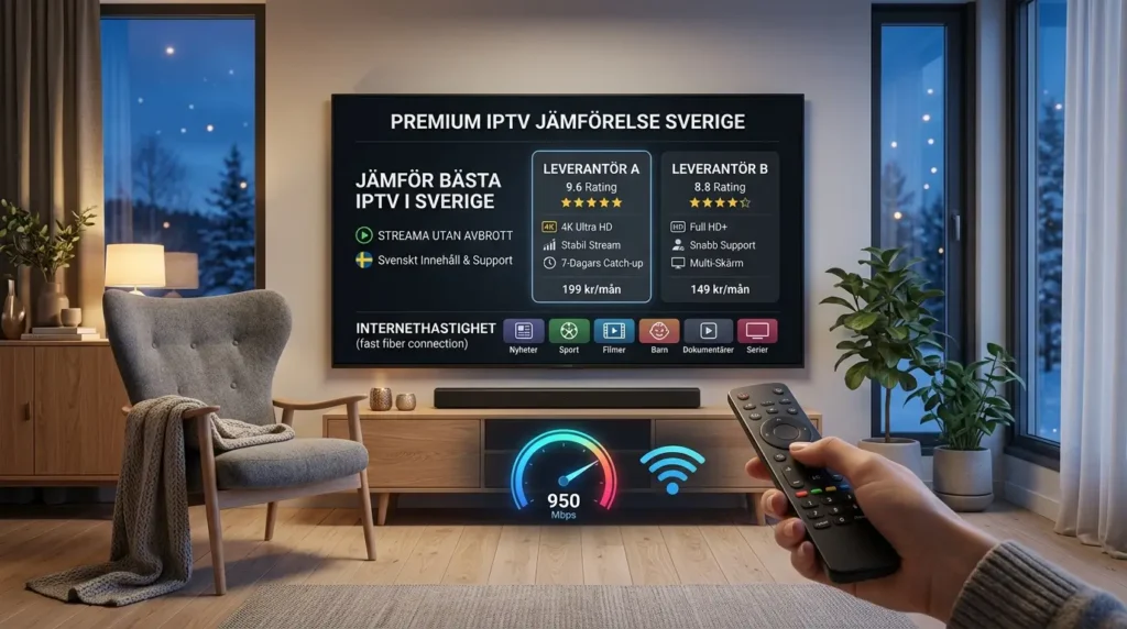 Premium IPTV bäst i test koncept med smart TV och nordisk inredning