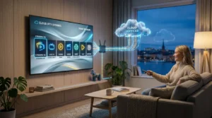Bästa IPTV service displayed on a smart TV in a modern Swedish home