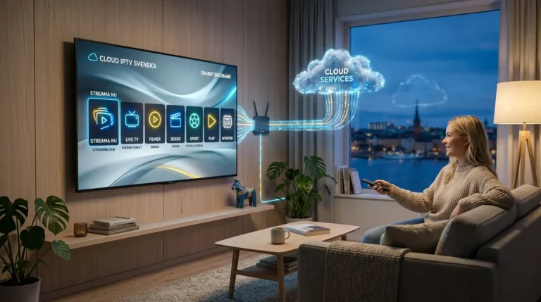 Bästa IPTV service displayed on a smart TV in a modern Swedish home