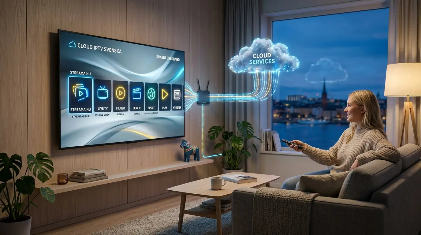 Bästa IPTV service displayed on a smart TV in a modern Swedish home