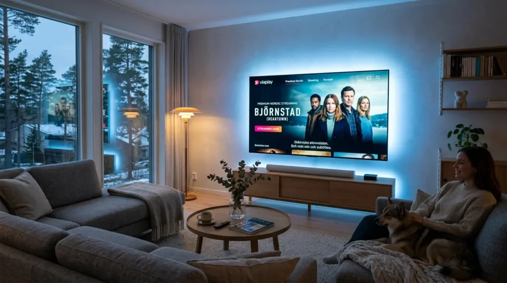 IPTV Sverige streaming på smart TV i modernt skandinaviskt vardagsrum