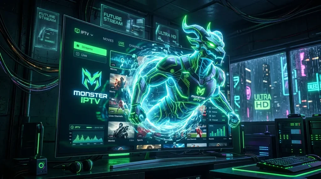 Monster IPTV hemmabio med stor UHD-TV och RGB-belysning