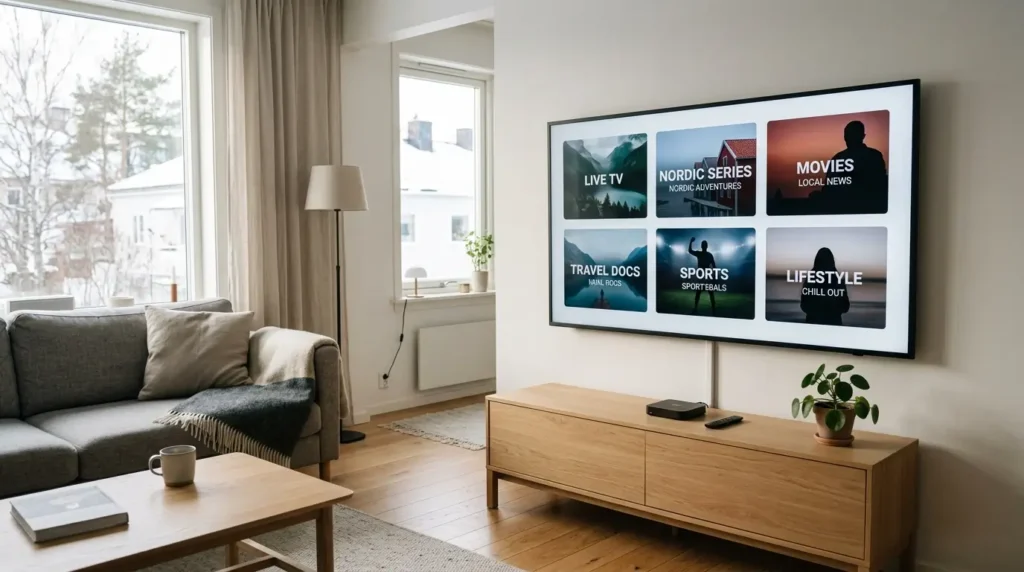Futuristisk IPTV Norden nätverk med streaming servrar och digital media