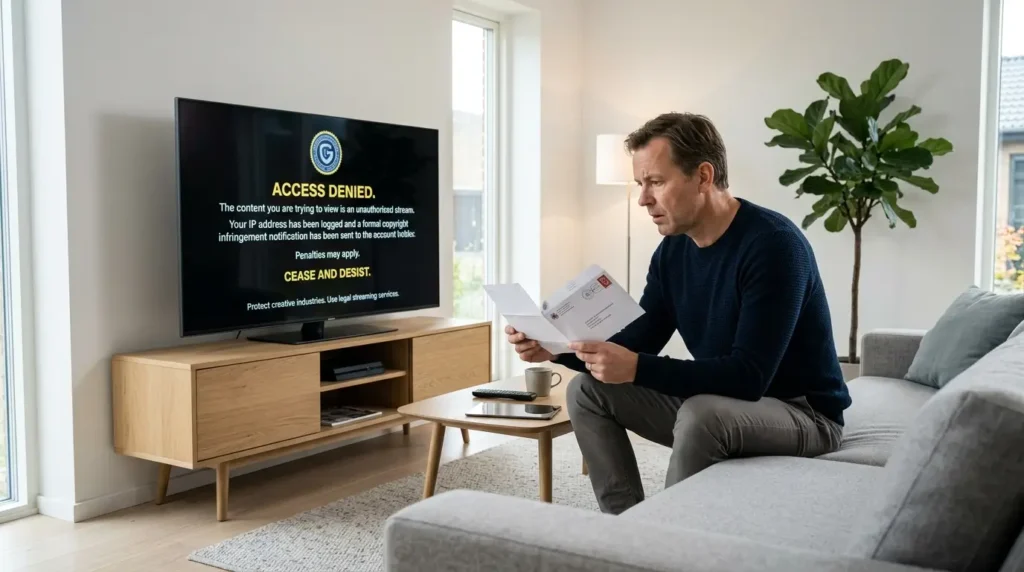 Cybersecurity illustration om faror med olaglig IPTV och dataskydd