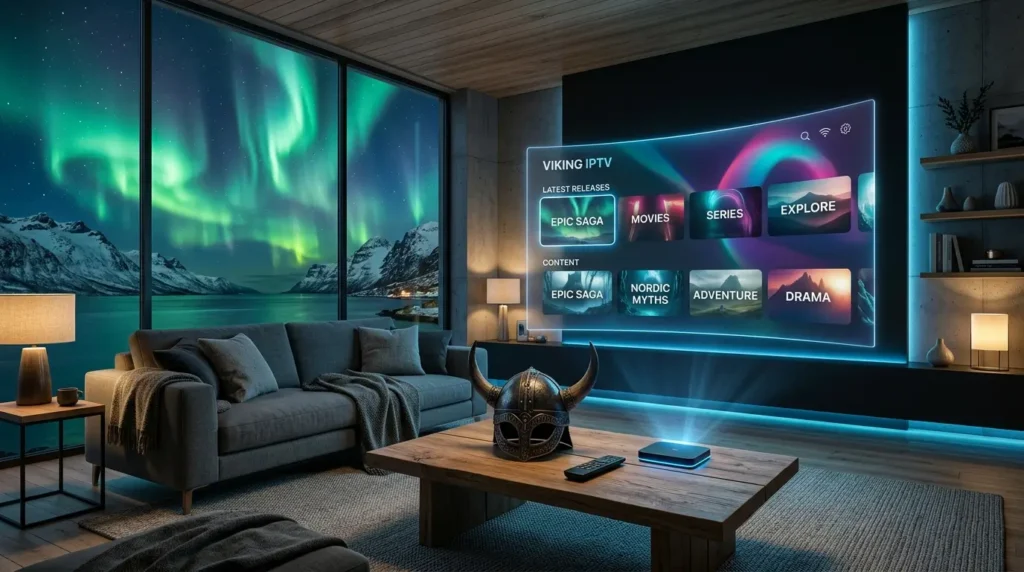 Digitalt vikingaskepp som symboliserar snabb IPTV streaming i Sverige