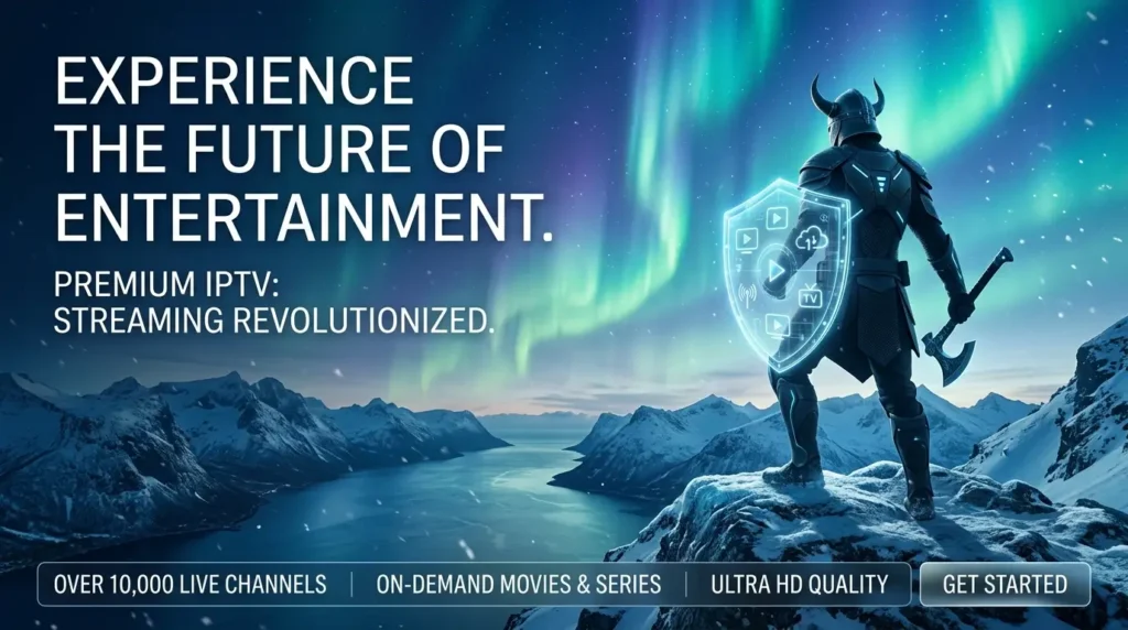Modernt vardagsrum i skandinavisk stil med Viking IPTV streaming